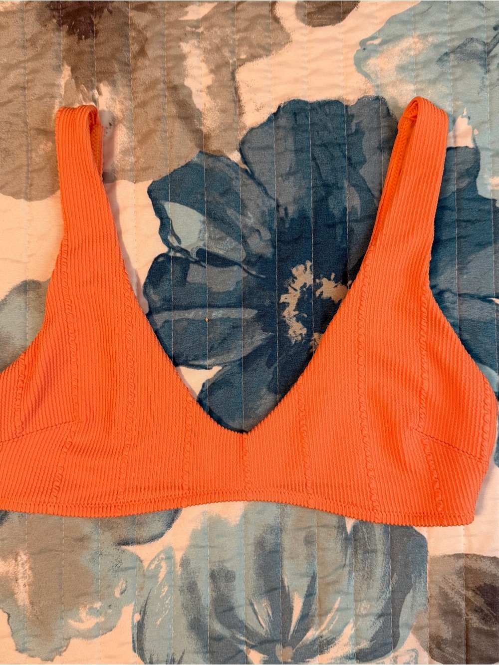 aerie Coral Ribbed V-Neck Bikini Top